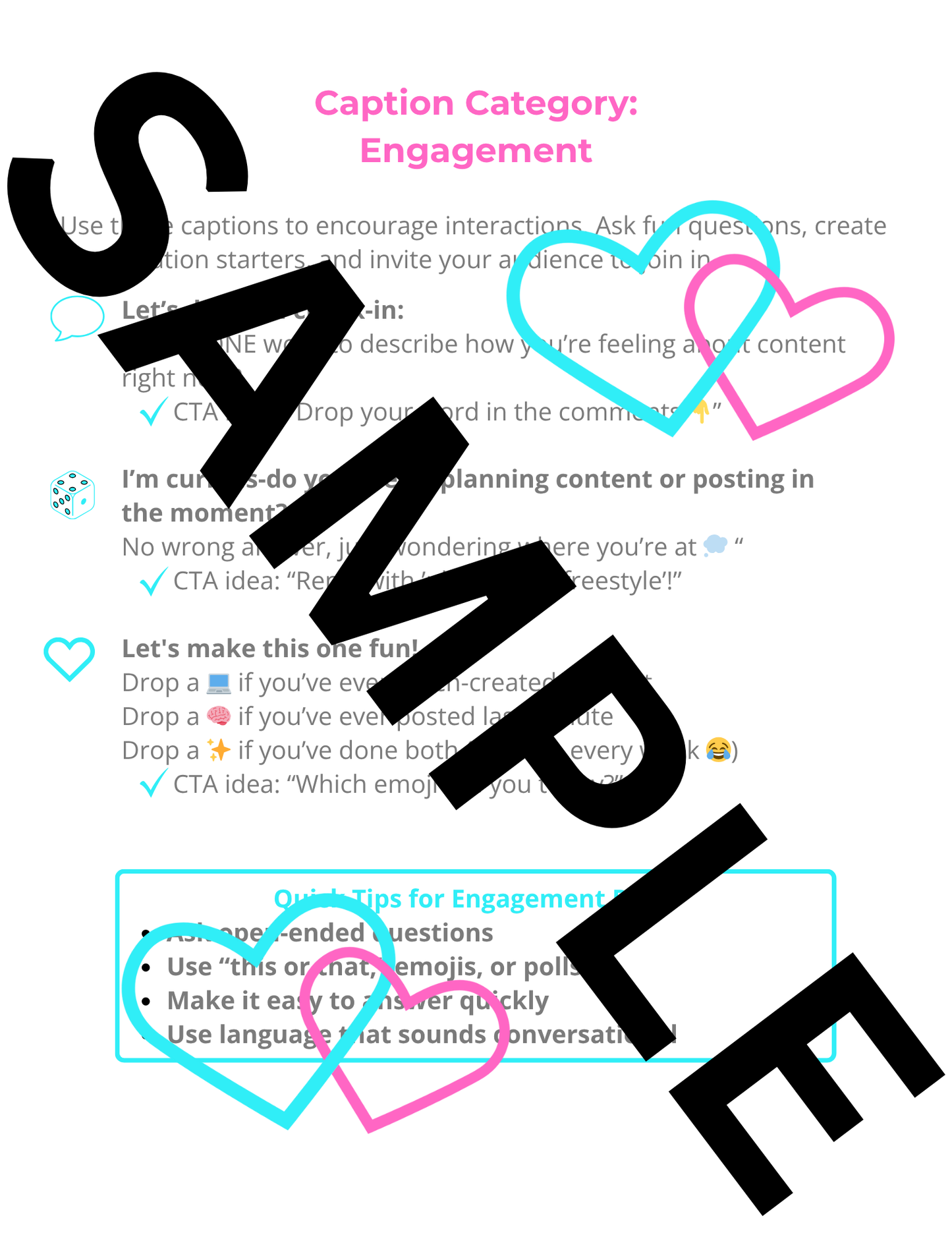 30 Ready-to-Post Captions for Creators – The Caption Pack by 2 Hearts Style Studio