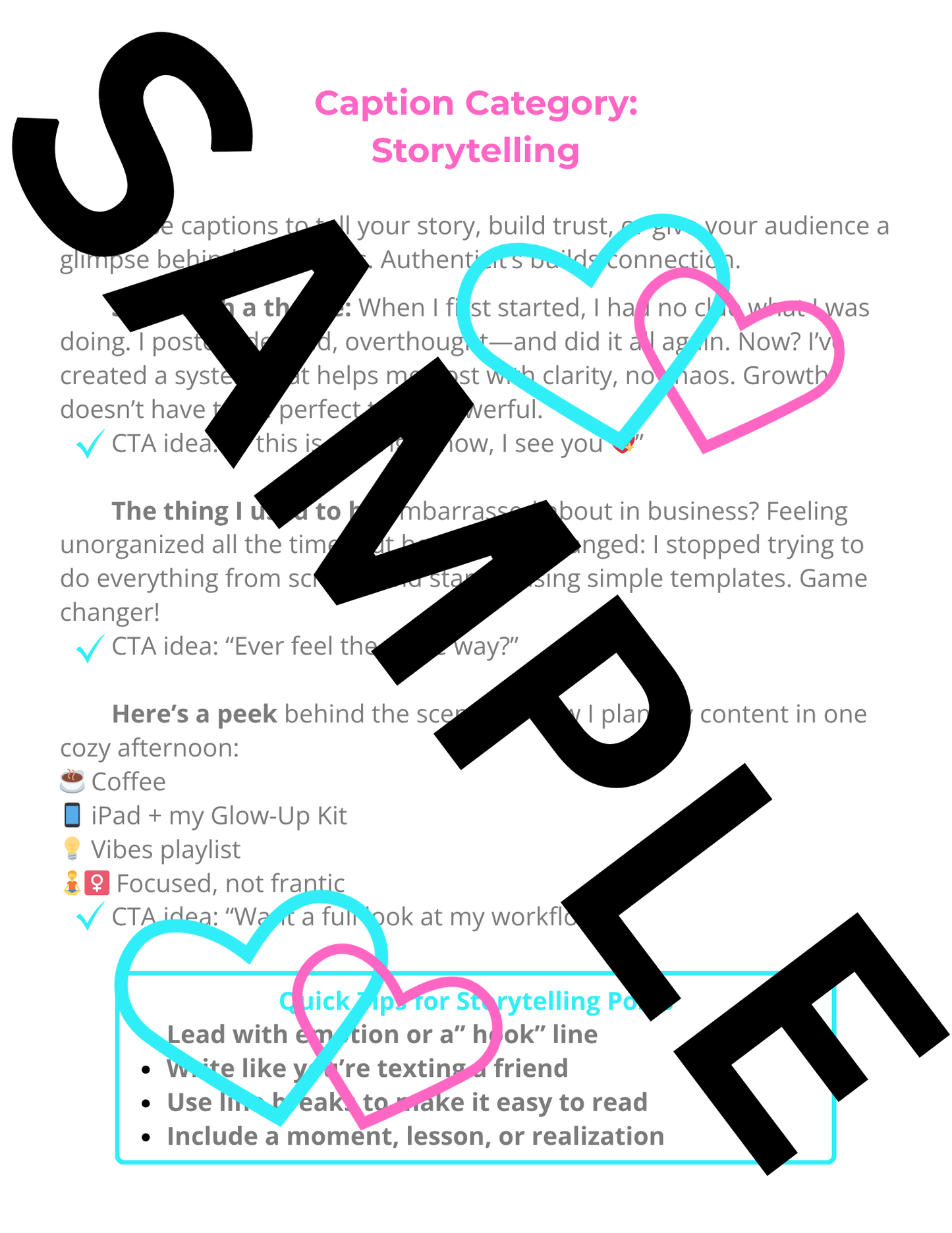 30 Ready-to-Post Captions for Creators – The Caption Pack by 2 Hearts Style Studio